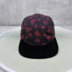 EMPYRE 5 Panel Rose Print Baseball Cap Black Suede Brim Adjustable Strap